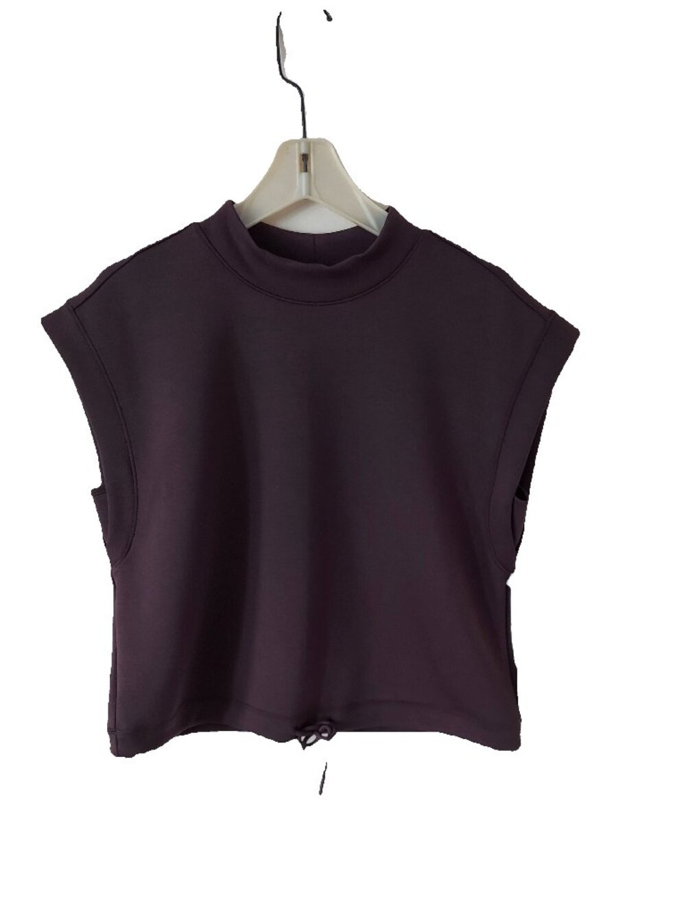 STYLUS mock-neck top, drawstring hem, SZ L, 53% poly, 42% rayon, 5% spandex